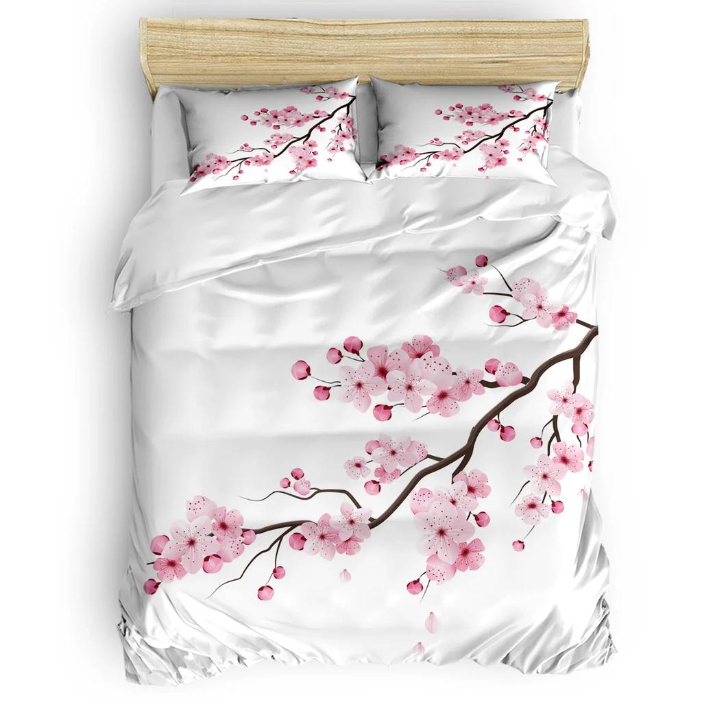 Комплект постельного белья нежно-розового цвета, ветка сакуры с цветами вишни, нежная японская весна, декоративный комплект постельного белья из 3 предметов, размер King Size