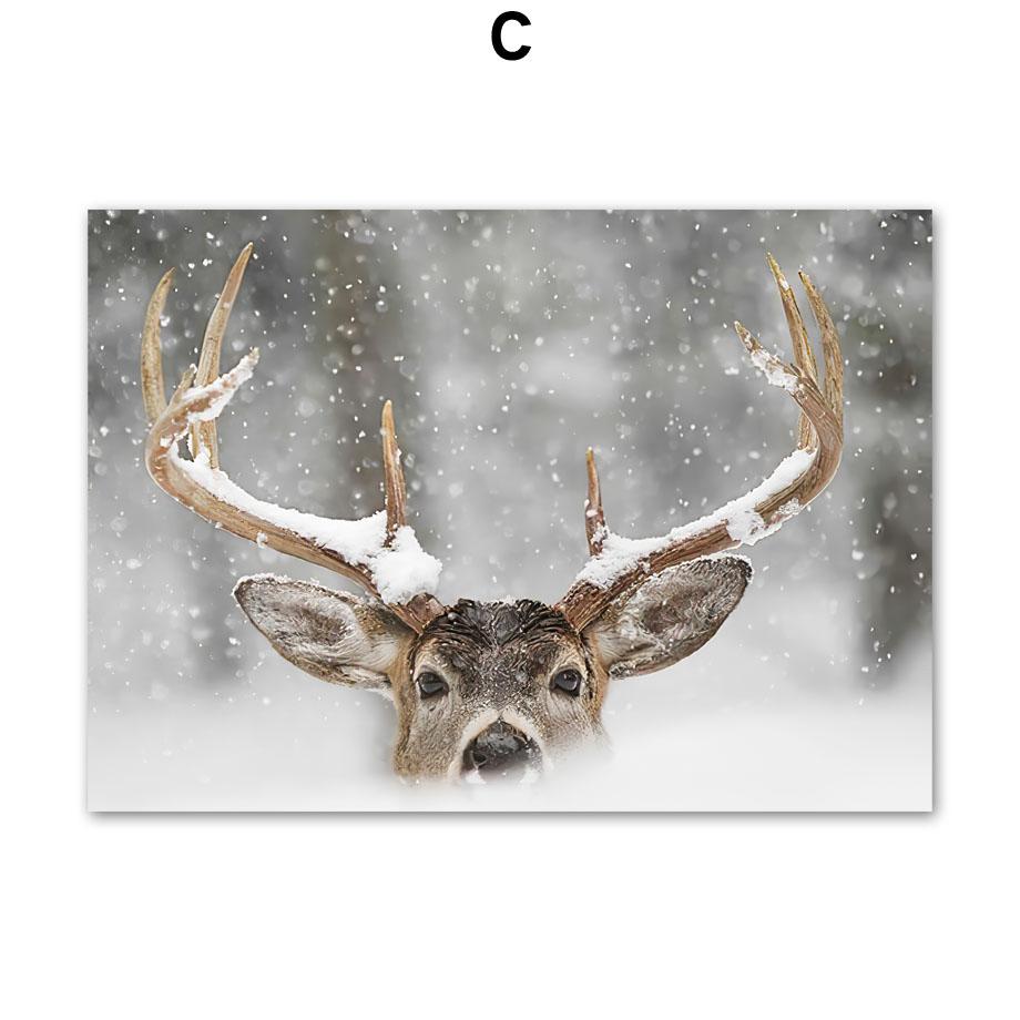 Настенная картина на холсте, зимний снег, дом, сосновый лист, северный олень, плакаты на скандинавскую тему и принты, настенные панно для декора гостиной