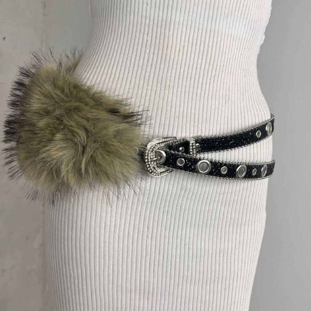 Spicy Girl Style Furry Waistband Y2K Plush Waist Belt Fashion Leather Fur Belt  Daily