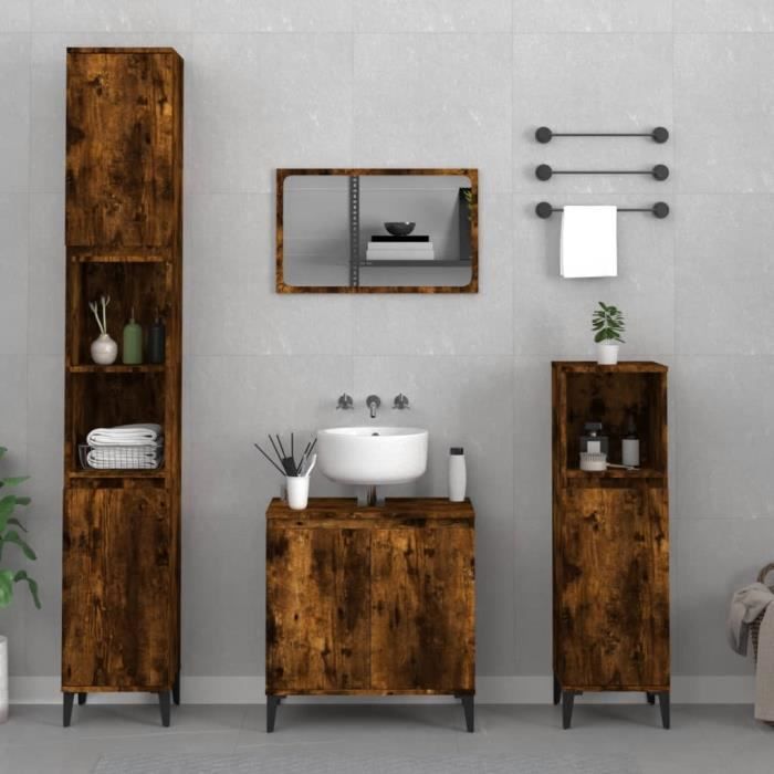 VidaXL Bathroom Furniture Set 3 Pcs Smoked Oak 3185594