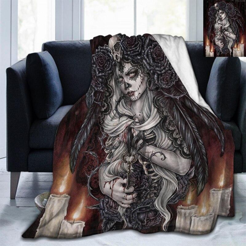 Мягкое фланелевое одеяло с черепом Сатаны и котом, всесезонное легкое теплое одеяло для гостиной/спальни