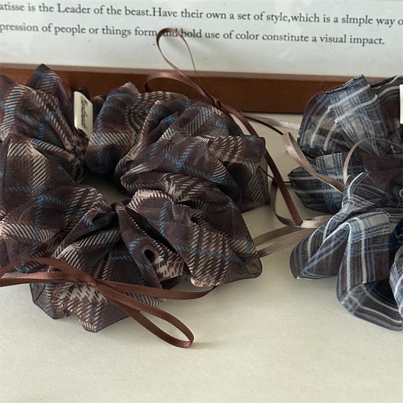 Sheer Gingham Scrunchies With Thin Ribbons Transparent Plaid Hair Ties Fairy Style Light Weight Hair Rope For Summer