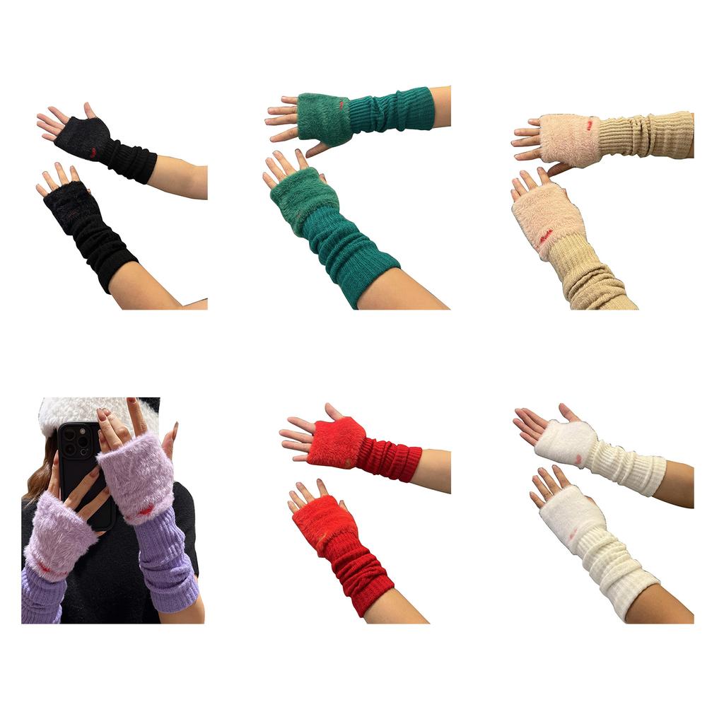 Y2K Fingerless Gloves for Women Fashion Knitting Arm Sleeves Decorative Gloves for Teens Girl Casual Plush Hand Gloves