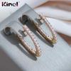 Длинные серьги Kinel V-образной формы для женщин, серьги цвета розового золота с полным паве из циркона