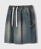 LEMAIN SECOND Bermuda Wide One-Pleat Carpenter Denim Elastic Shorts [Sand Blue]