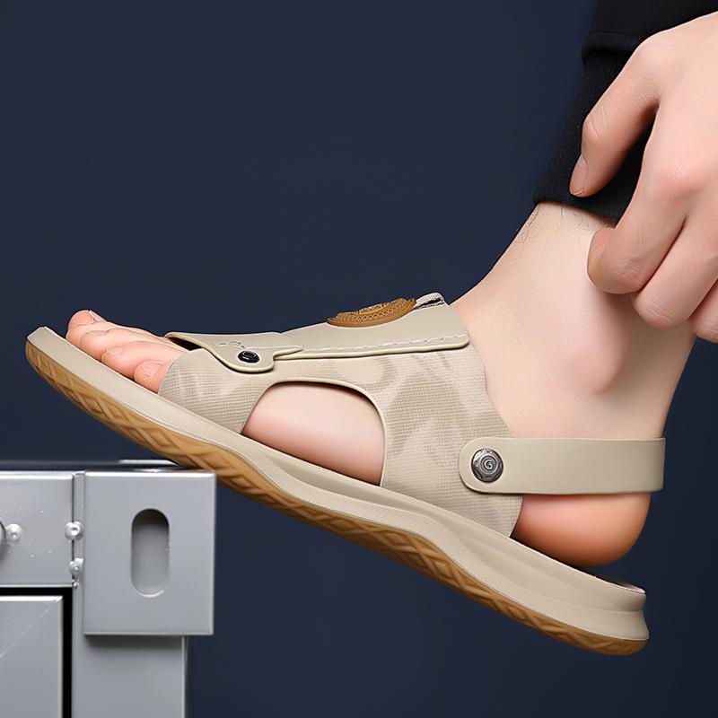 Модные мужские тапочки, летние сандалии, мужские кожаные сандалии для взрослых, на толстой подошве, нескользящие сандалии с открытым носком, мужская обувь