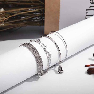 4шт браслеты темперамент многослойные кисточки аксессуары цепочка геометрическая