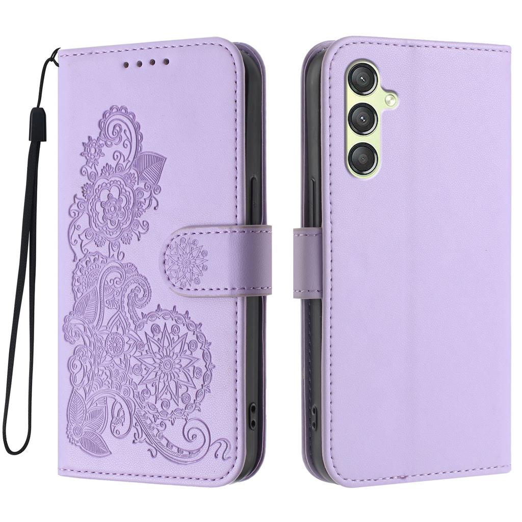 For Samsung Galaxy A24 4G (162.1 x 77.6 x 8.3mm) Phone Cases Mandala Flower Leather Wallet Mobile Cover with Strap