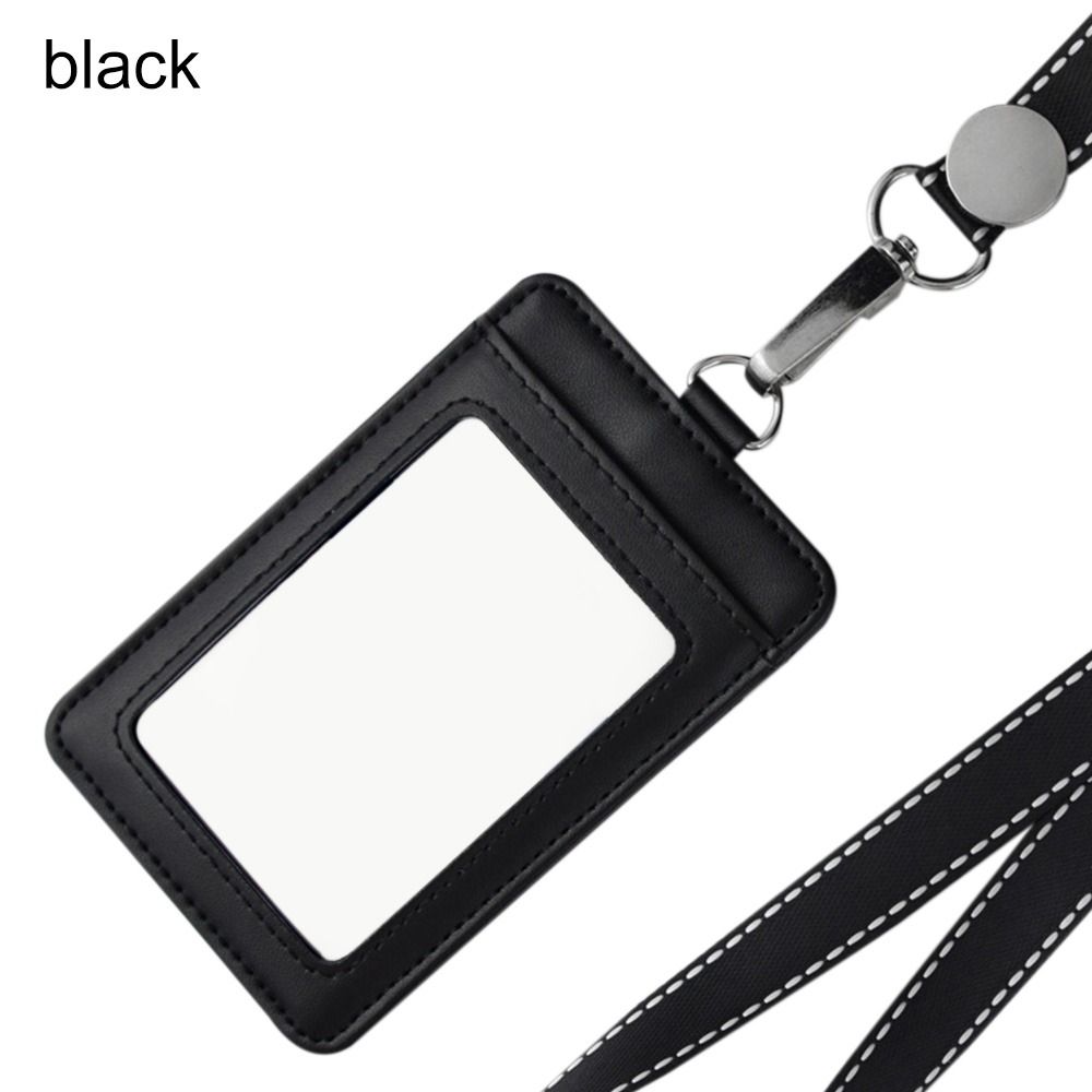 Leather With Lanyard Three Card Position Card Badge Holder Key Chain Card Bag ID Lanyard Name Tag