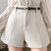 Women A-line Pocket Casual Shorts High Waist Chic Shorts With Belted Office Lady Solid Zipper Buttons Shorts Women Summer
