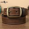 Ретро мужской кожаный ремень с пряжкой, первый слой из коровьей кожи, модный студенческий корейский модный латунный ремень с пряжкой для брюк