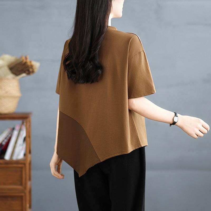 Dimanaf 2025 Лето Плюс Размер Футболка Женская Короткий Рукав Оверсайз Печать Свободные Асимметричные Топы Футболки Новые