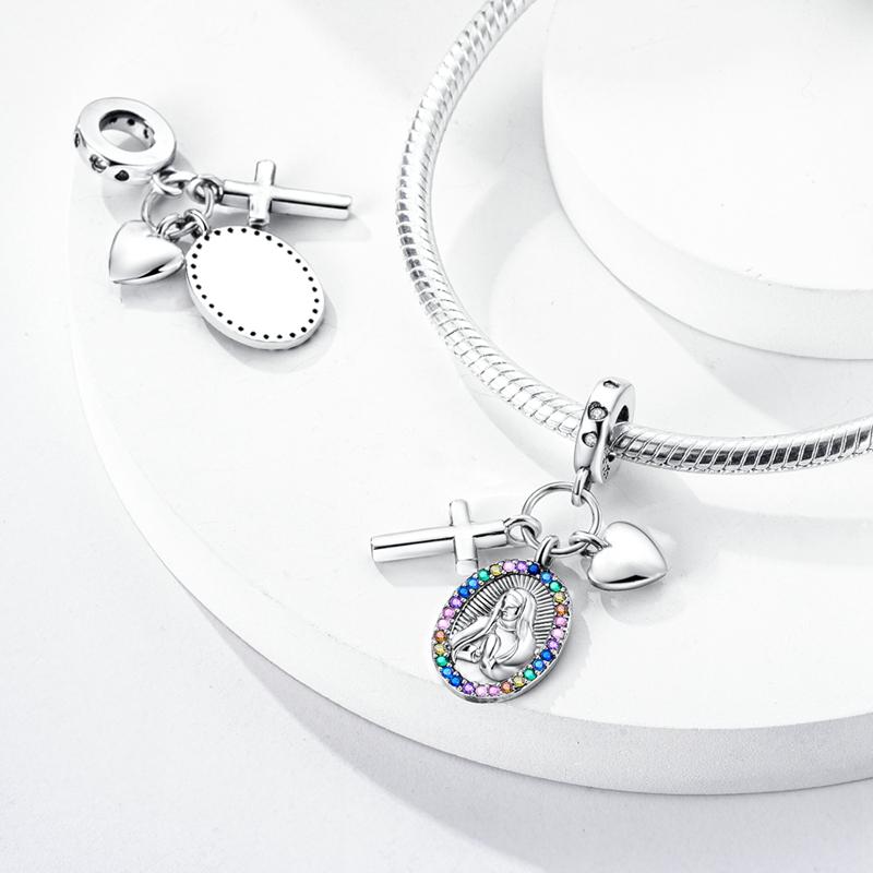 Cross Charms Fit Fashion Original Bracelets 925 Silver Pave Zircon Bible Bead Religion Holy Angel Safety Chain Charm DIY Jewelry