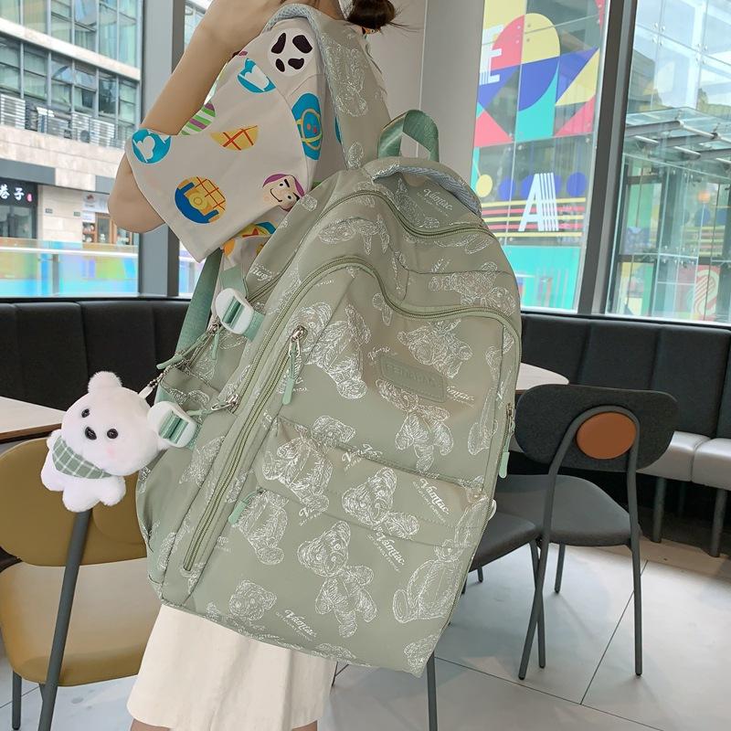 Schoolbag Junior High School Women's Large Capacity Backpack Printed Bear Computer Backpack Male High School Students