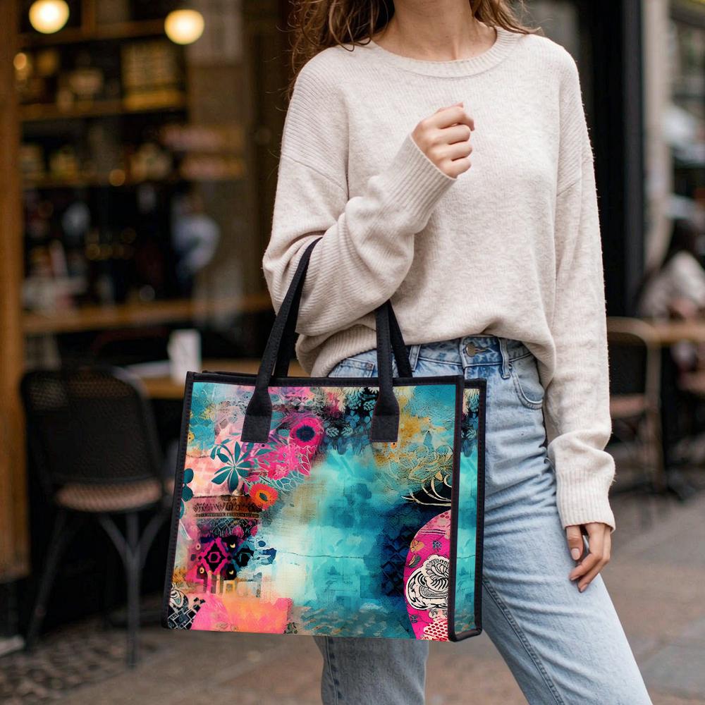 Bohemian Art Print Tote Bag Fashion Casual Large Capacity Canvas Daily Shoulder Handbag