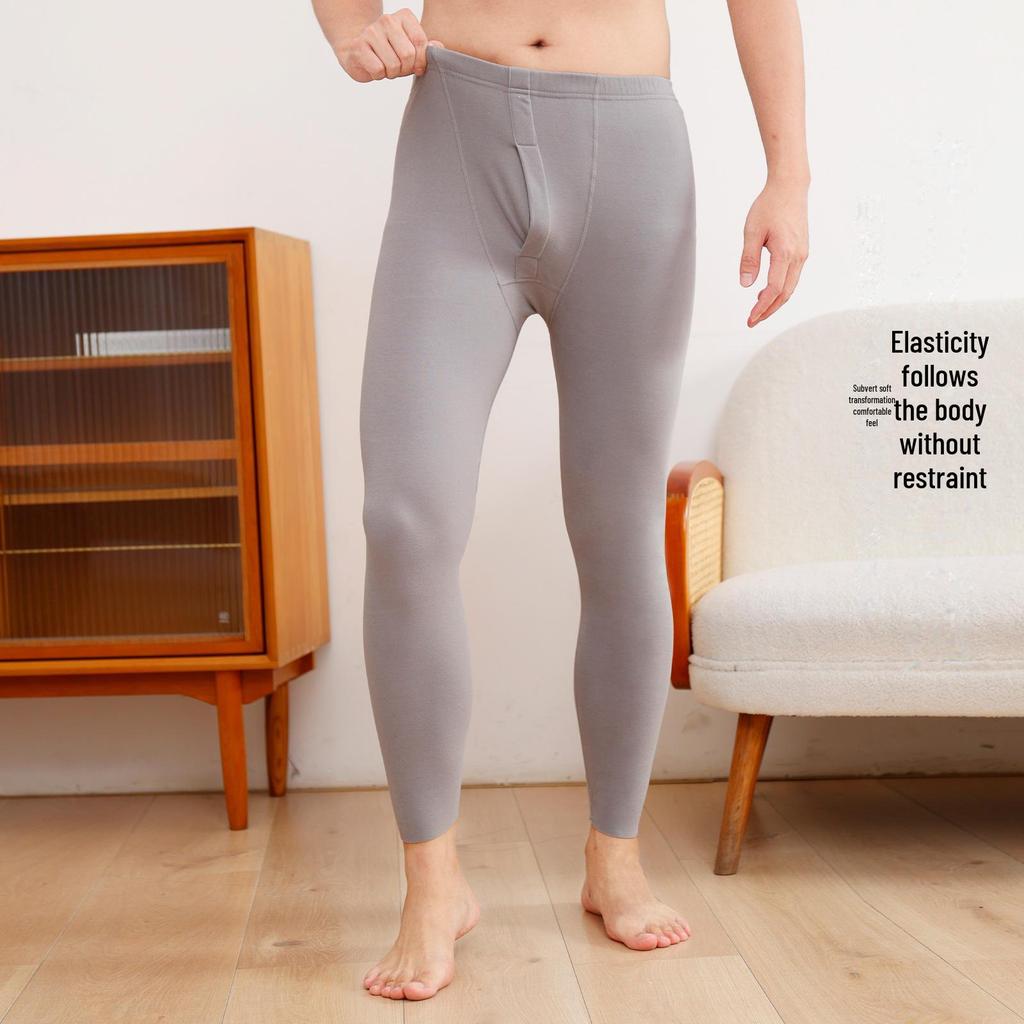 Мужские бесшовные термолеггинсы с высокой талией - Теплые осенние брюки из хлопка и шерсти