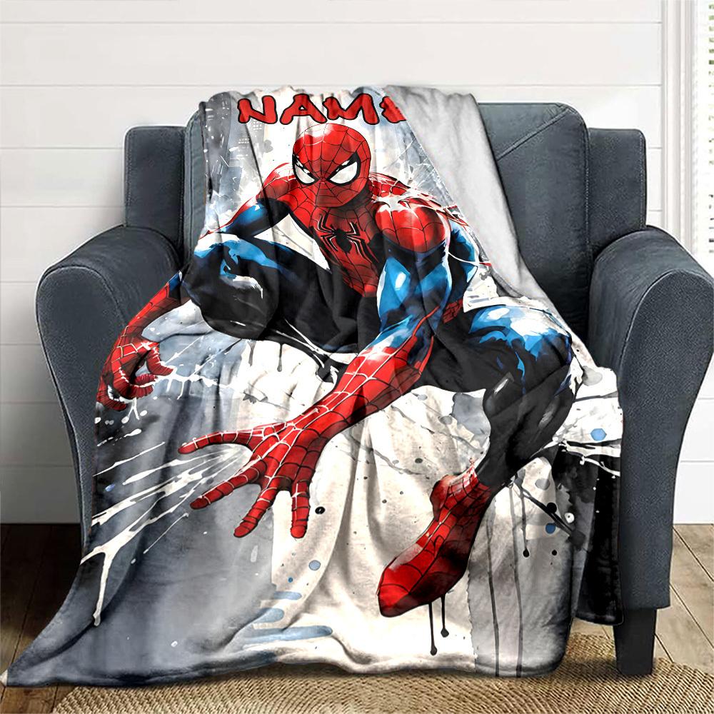 Spider Man In Action Pose Cozy Personalized Blanket Customize Text Soft Warm Cozy Perfect For Sofa Couch Office Bed Picnics Four Seasons Universal
