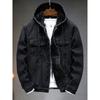 Мужская зеленая джинсовая куртка с капюшоном и теплой подкладкой из искусственной овчины