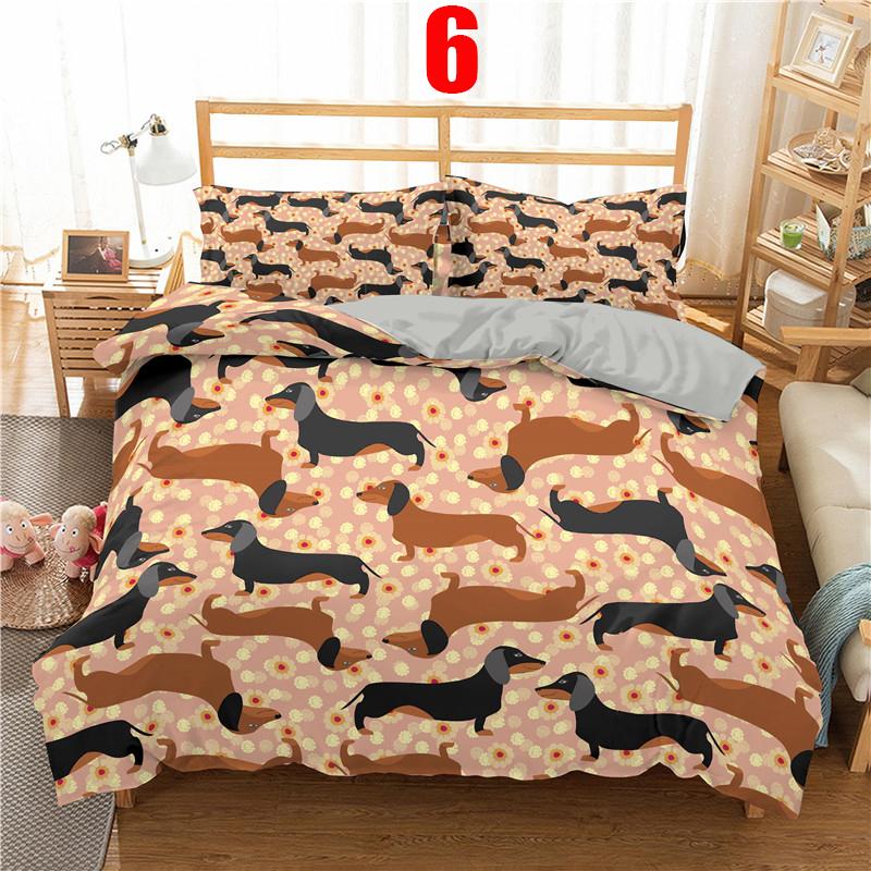 Cute Cartoon Bedding Set 2/3pc 3d Dachshund Animal Duvet Cover Set With Pillowcase Bedclothes Luxury Home Decor For Kids Gift