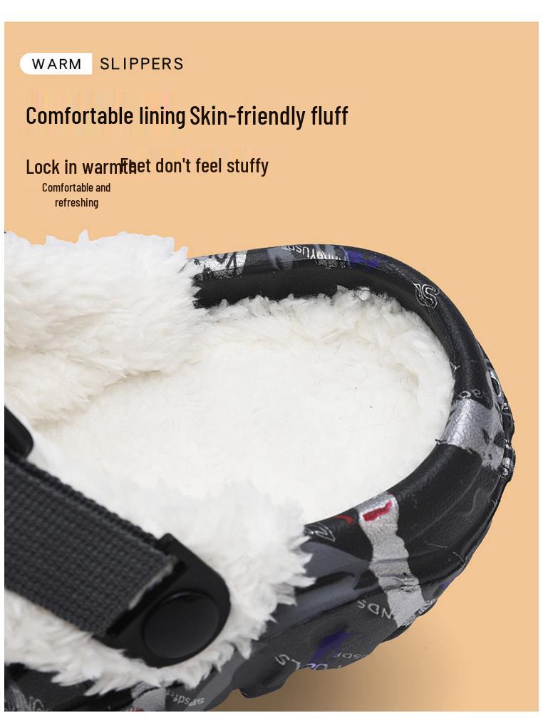 Мужские хлопковые тапочки на флисовой подкладке - Легкая обувь больших размеров с закрытым носком