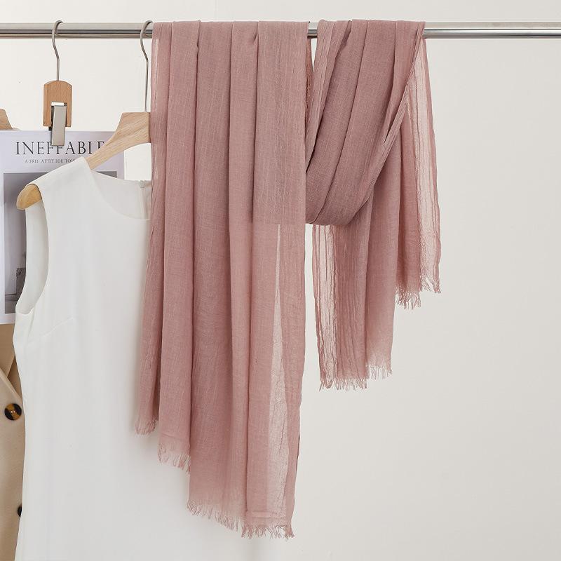Однотонный тонкий шарф Женская солнцезащитная шаль Однотонный простой Имитация хлопка и льна Шелковый шарф Пряжа высокого класса