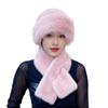 2 Pcs/Set Women Winter Hat Scarf Set Fuzzy Plush Thickened Windproof Heat Retention Cross Neck Wrap Solid Color Dome Faux Fur Fi