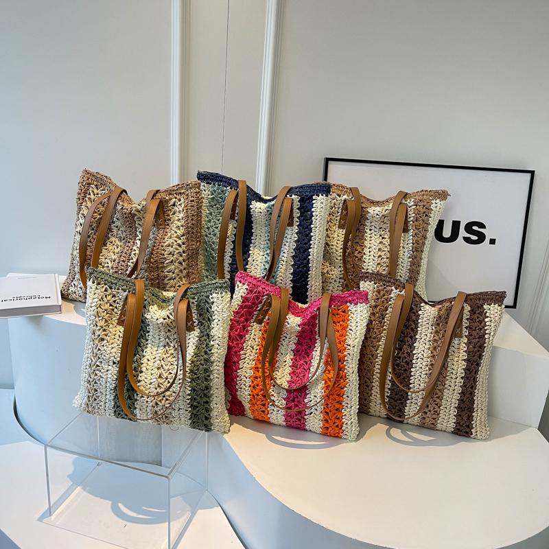 Соломенная сумка большой емкости, женская сумка для подмышек, полосатая сумка-тоут