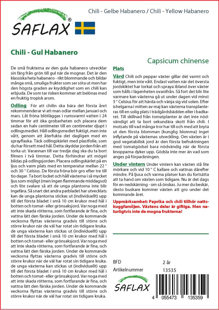 SAFLAX Чили - Желтый Хабанеро - 10 семян - Capsicum chinense