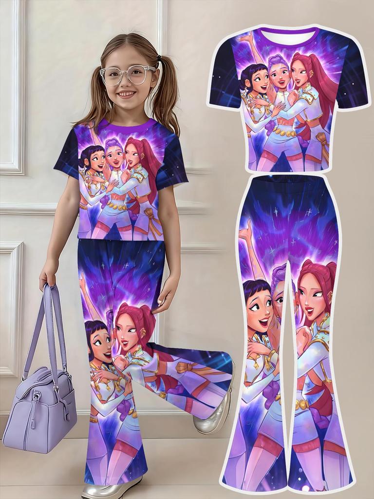 Комплект из шорт и футболки с длинным рукавом 'Demon Hunter' для K-pop девушек - Удобный комплект для весны и осени