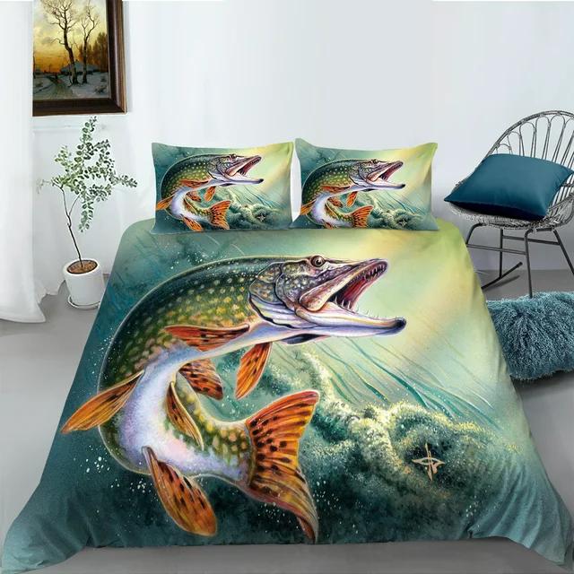 3D Home Bedding Set with Hunting and Fishing Background Pillowcases and Duvet Covers 2/3 Pieces for Boys, Ultra-fine Fiber Comfortable Quilt Cover