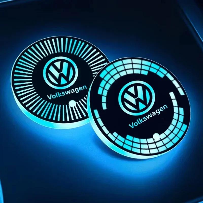 Для VOLKSWAGEN VW Светодиодная подставка-подстаканник для автомобиля, коврик-держатель для стакана, лампа окружающего освещения для Volkswagen Golf Passat Jetta Tiguan Polo Bora Beet