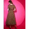 Women's Fit and Flare Printed Crepe Kurta Party Wear Top Tunic Brown Maxi Dress VF-509