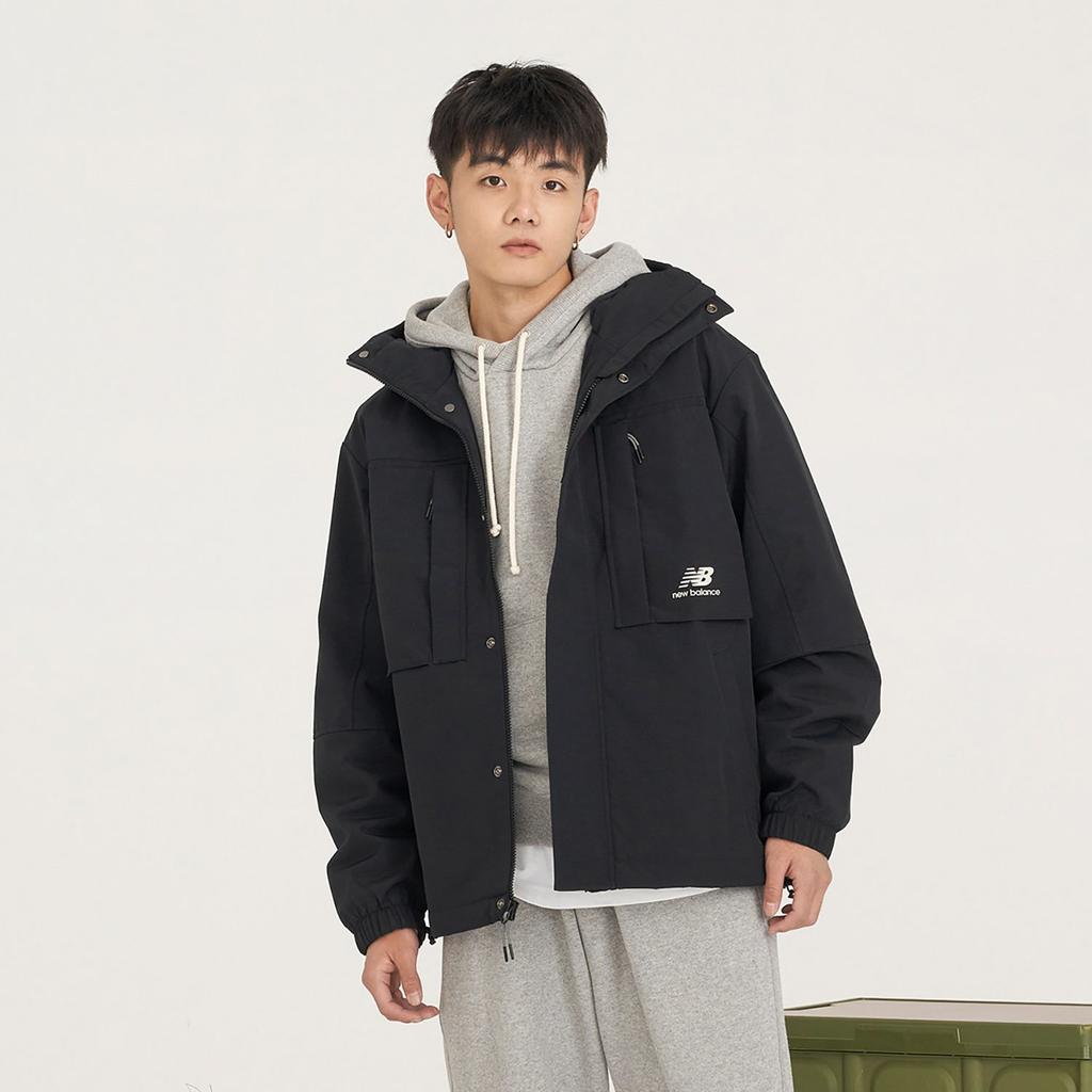New Balance Куртки Мужские Черные С Капюшоном Умеренные Рабочая Одежда AMJ31304-BK
