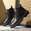 Brand Autumn Winter Shoes Men Leather Boots Thick Sole Non-slip Warm Plush Cold Winter Cow Leather Male Ankle Botas Black
