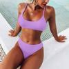 Women's Summer Fashion Sexy Solid Color  Waist Split  Strap Bikini Swimsuit Set