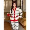Soft Autumn and Winter New Half-velvet Striped Cardigan Warm V-neck Outerwear Women's Pajamas Home Wear