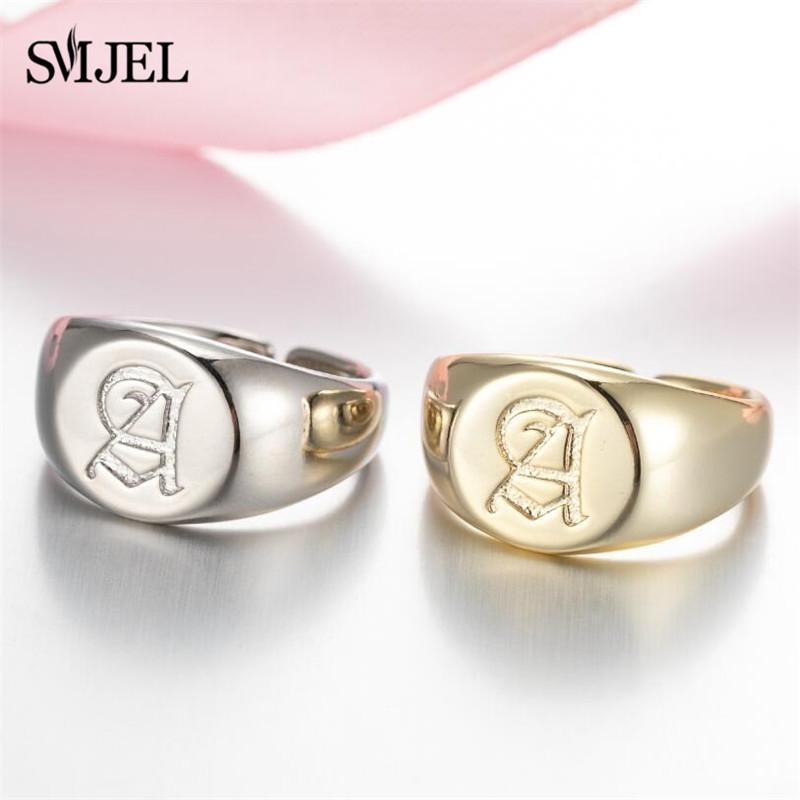 SMJEL Gothic Initial Letter Rings Silver Color Ancient Old English Rings Alphabet Personalize Jewelry Family Christmas Gifts