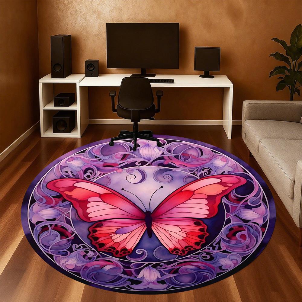 1pc Butterfly Pattern Round Chair mat office Area Rug - Non-Slip, Floor Mat for Office, Bedroom, Ideal home decor gift c0112052
