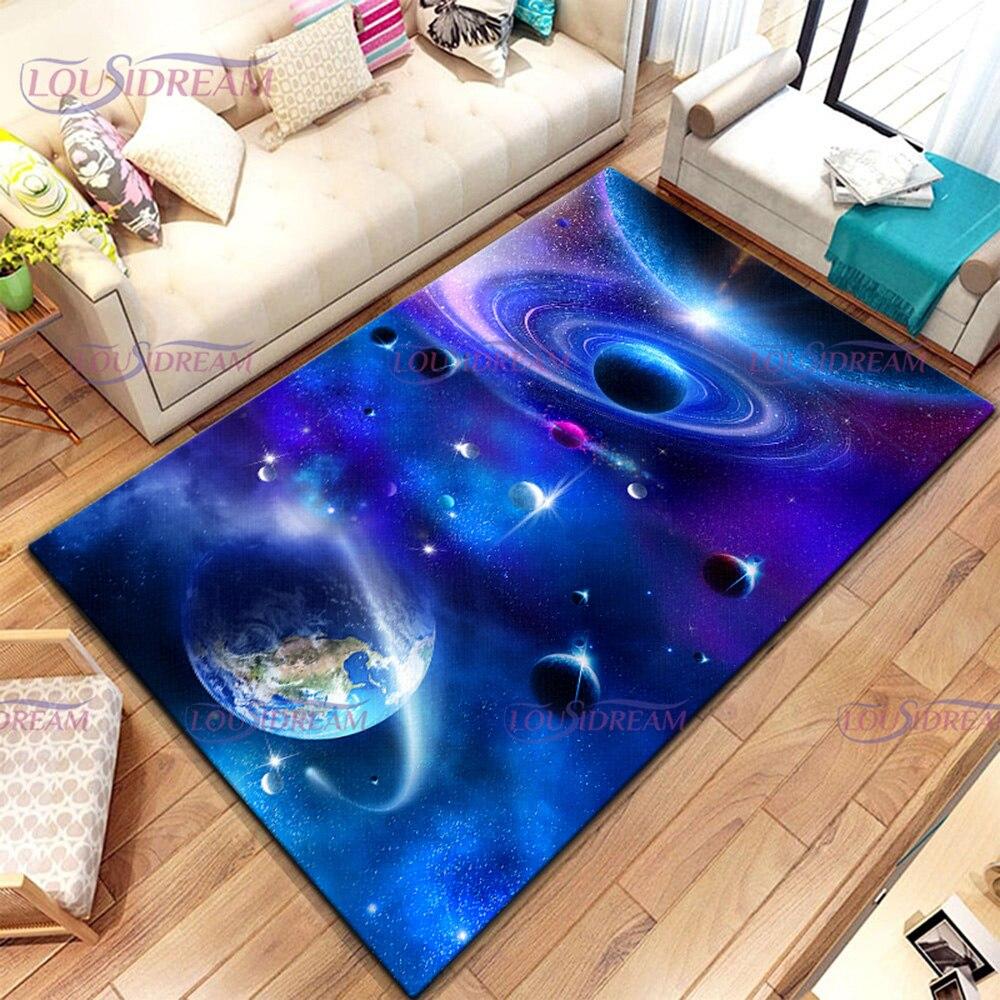 3D Moonlight Unicorn Print Rug Galaxy Planet Living Room Bedroom Sofa Décor Rug Door Mat Kitchen Non-Slip Floor Mat Picnic Camp