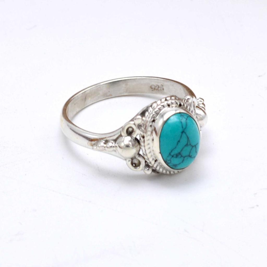 Turquoise 925 Sterling Silver Women Handamde Birthstone Ring