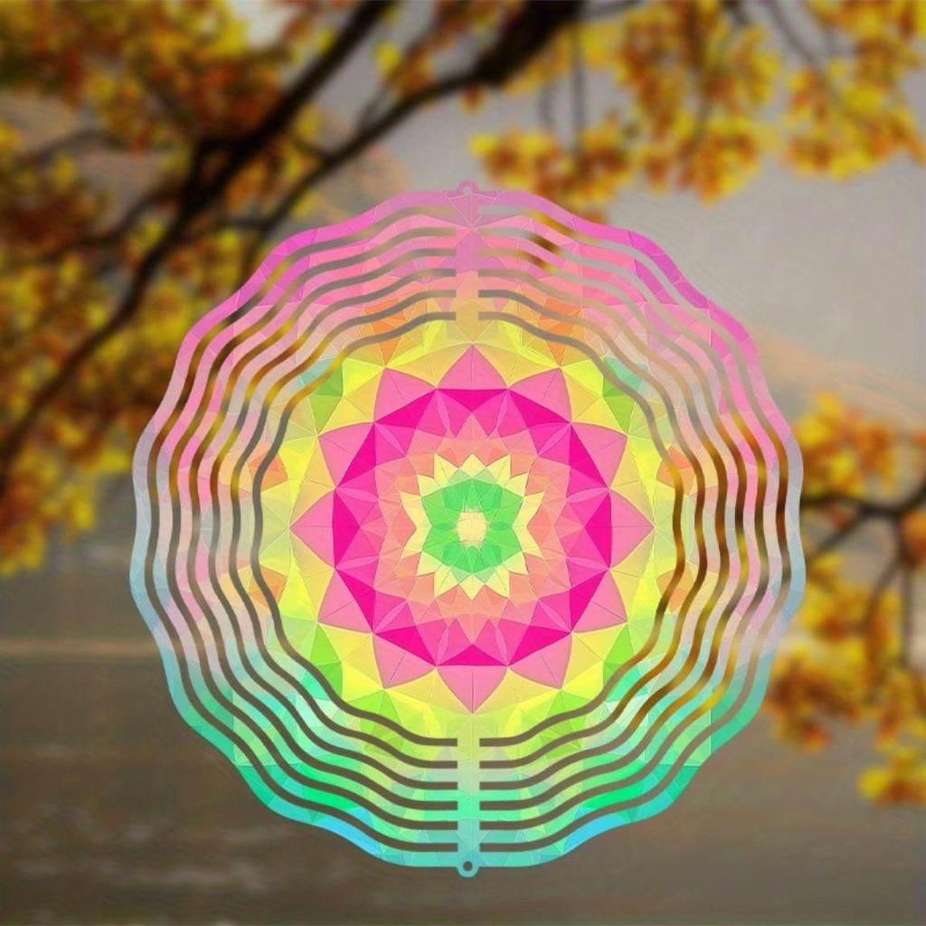 10-Inch Vibrant Metal Wind Spinner with 360° Hanging Hook – Colorful Geometric Design for Garden