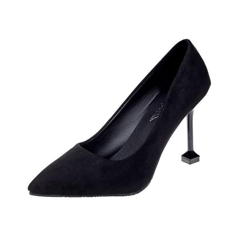 Черные туфли на высоком каблуке женские 2025 новые туфли на шпильке темперамент модные рабочие туфли женские профессиональные темпераментные замшевые одинарные туфли