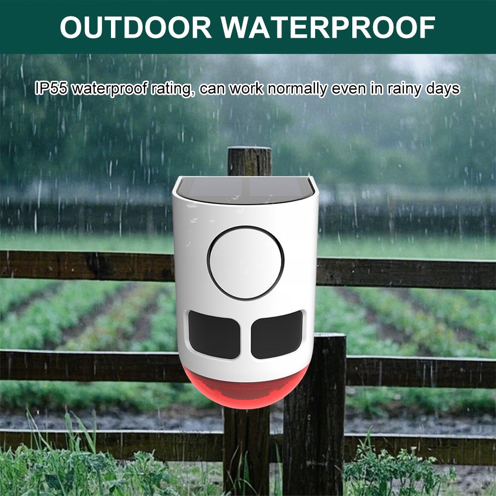 Solar Infrared Motion Sensor Alarm with Strobe Light Sound Noise Maker Animal Repeller for Yard Farm Garden