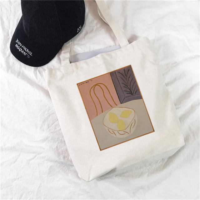 Белая простая сумка для покупок Милая сумка с принтом Kawaii Сумка для покупок Harajuku Холщовая сумка для покупок Сумка для девочек Сумка на одно плечо для женщин