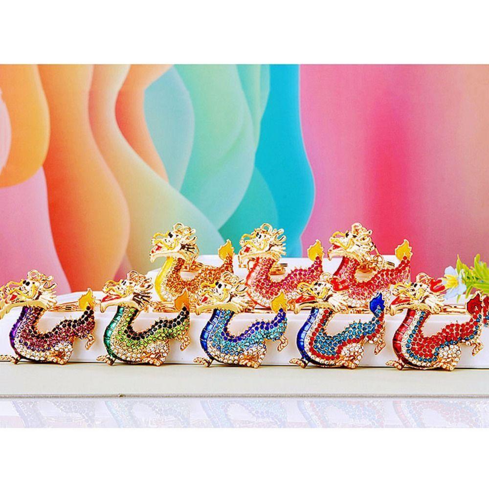 Металлическая инкрустация Счастливый китайский брелок инкрустация стразами Китайский дракон брелок сумка