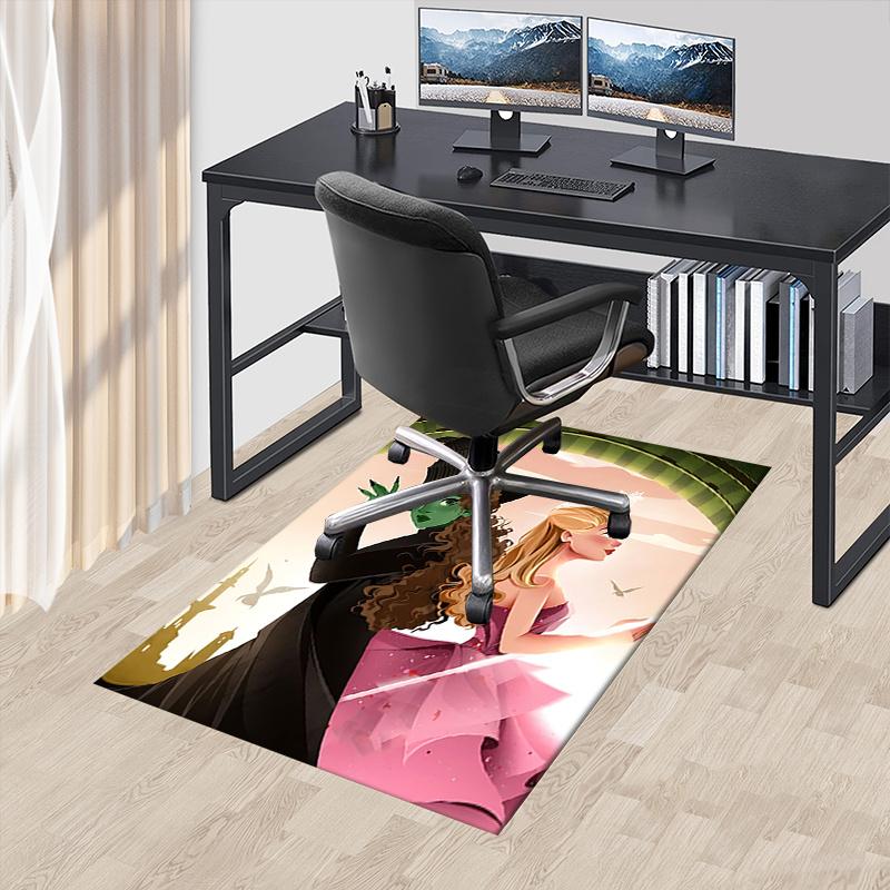 WickedPrincess Pattern Polyester Office Carpet Chair Mats, Home Decor Dormitory Floor Protector with