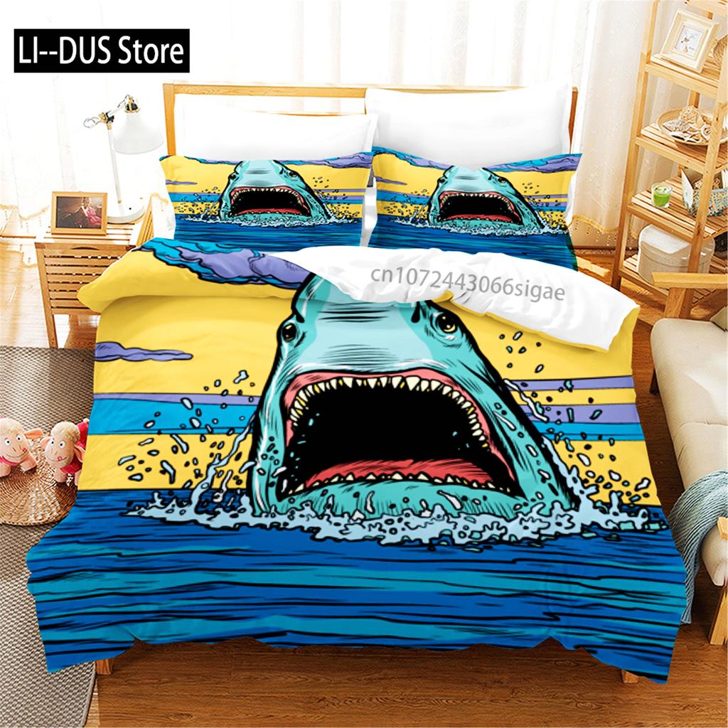 3D Blue Ocean Sharks Duvet Cover With Pillow Cover Bedding Set Single Double Twin Full Queen King Size Bed Set For Bedroom Decor