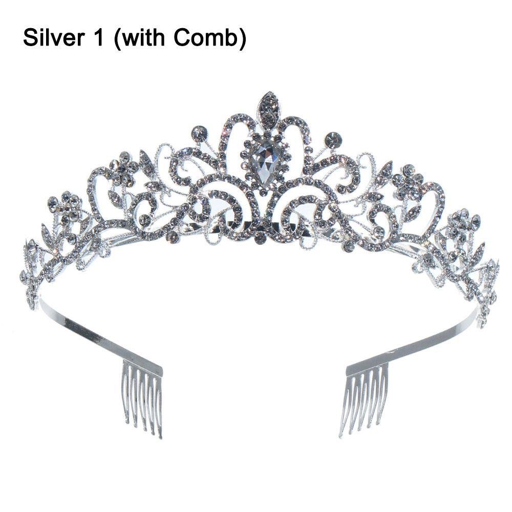 Bridal Hair Accessories Princess Rhinestone Crown with Combs Crystal Headband Silver Tiara Crown