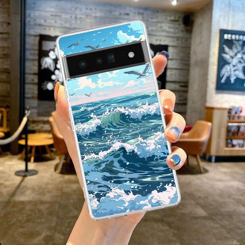 Для Google Pixel 10 Pro Прозрачный Чехол для Телефона Pixel 9 Pro XL Pixel 8 Pro 9A 8A 7A 7 6A 6 Pro Мягкий ТПУ Чехол Океанский Дельфин