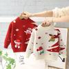 Christmas Boys and Girls Sweater Pullover Plus Velvet Thickening Children's Baby Christmas Card Knit Sweater